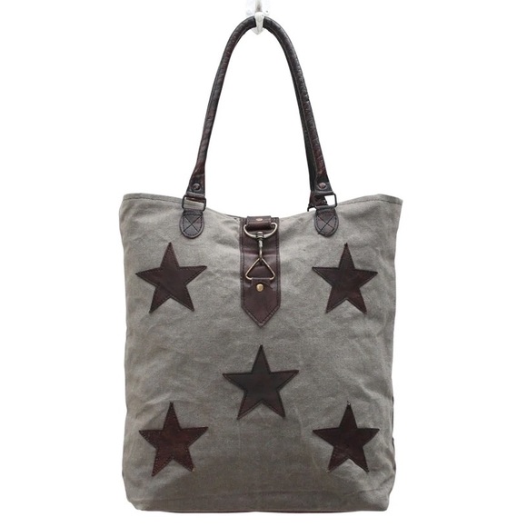 Myra Bag-LAST 1-Stardom Star accents *Army Green canvas/leather up-cycled bagNWT - Picture 8 of 9